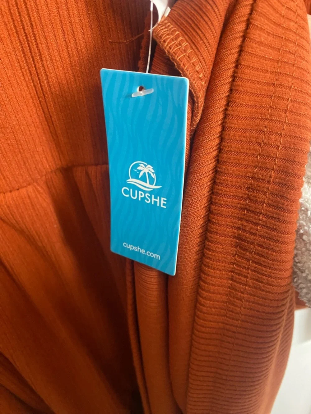 Cupshe Rust Orange Ribbed Long Sleeve Tiered Babydoll Mini Dress NWT - Picture 4 of 5